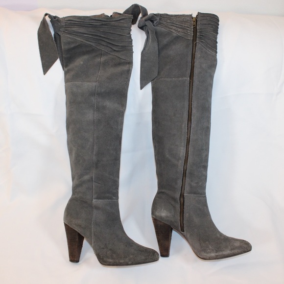 Joie Shoes - Joie Gray Suede Knee High Boots Women’s Size 6.5 Heeled Over the Knee